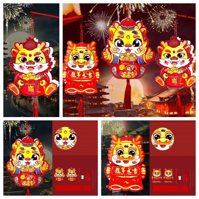 Handmade Dragon Year Lantern DIY Glowing Luminous Spring Festival Luminous Lanterns Handheld DIY New Year Paper Lantern