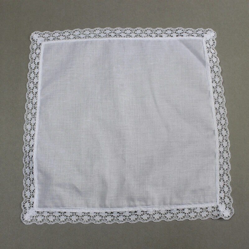 Lenço algodão com acabamento renda, portátil, tie-dye, para mulher, homem, cavalheiro, lenço algodão branco, lenço com