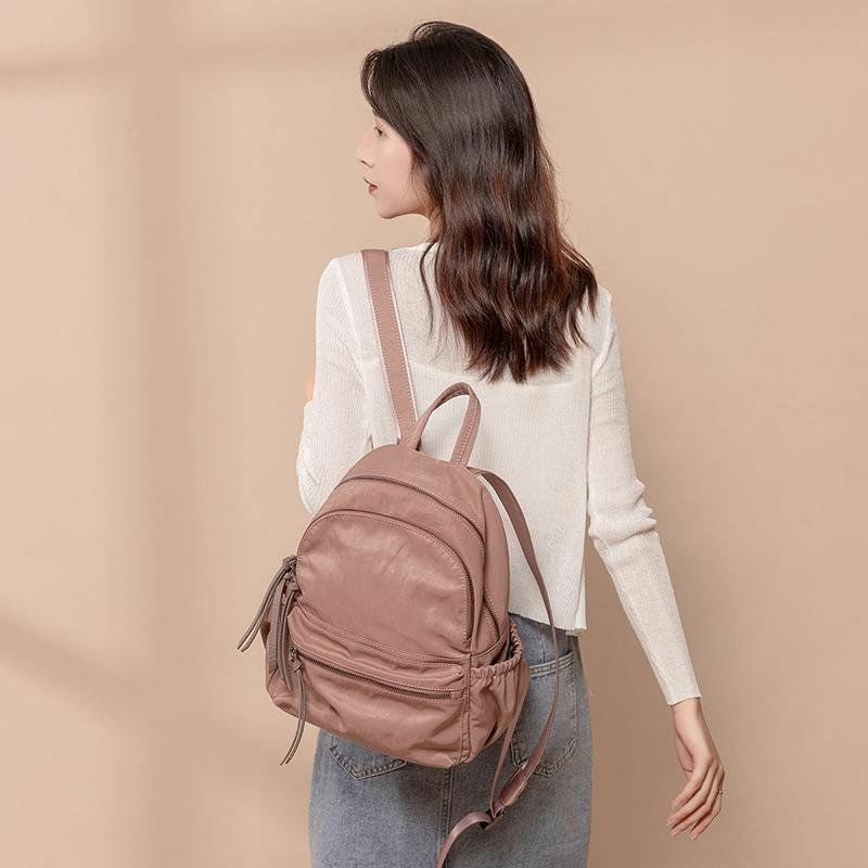 Рюкзак женский в Корейском стиле, модный простой холщовый Повседневный ранец на молнии, маленькая свежая дорожная сумка для девушек