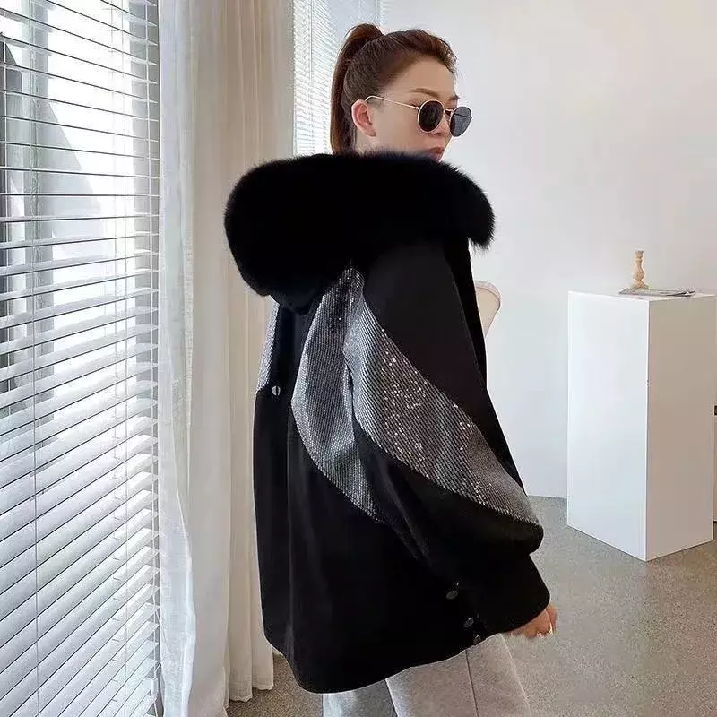 2024 neue Luxus große echte Waschbär Pelz kragen Jacke weibliche abnehmbare Liner Pelzmantel Frauen Winter warme wind dichte Parkas Outwear