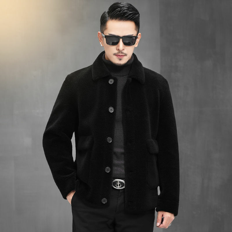 2022 dos homens outono inverno moda genuína lã de pele casacos quentes masculino ovelhas corte outerwear masculino fino ajuste jaquetas sólidas g372