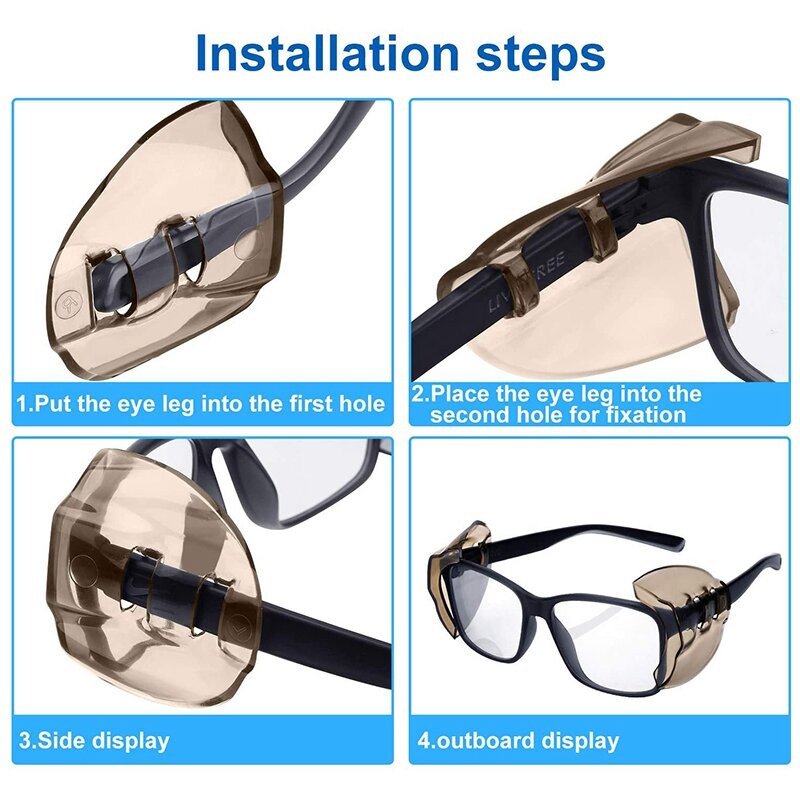 Novo-8 pares de óculos de olho de segurança deslizamento lateral claro deslizamento flexível no escudo se encaixa pequenos óculos médios