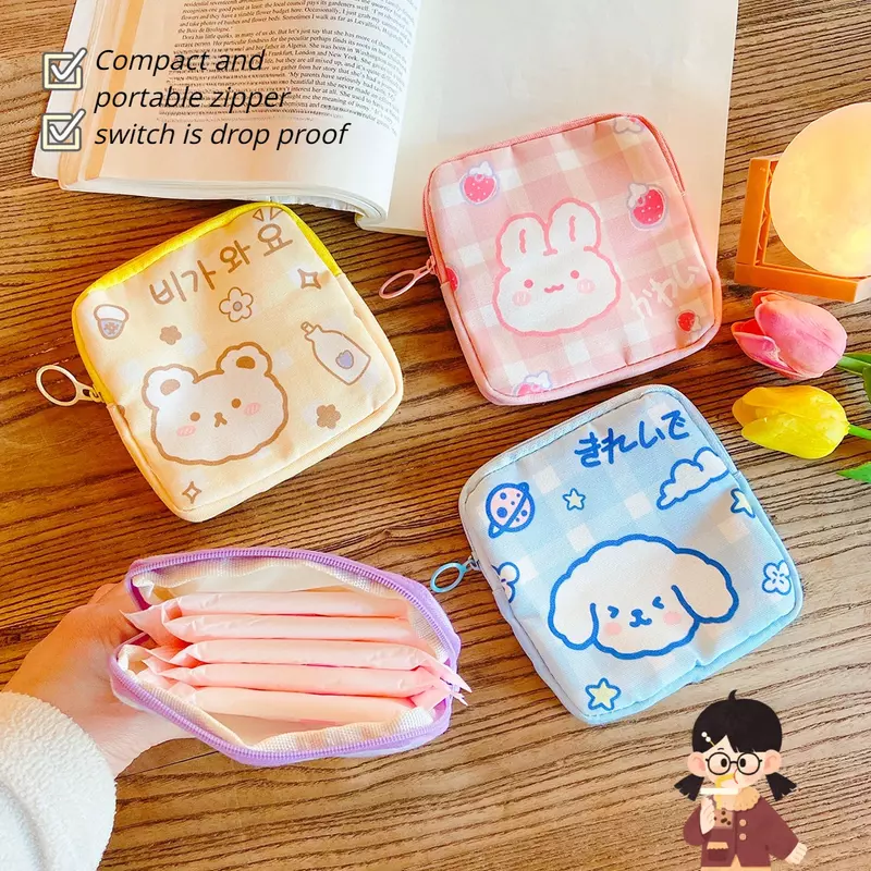 2024 New Kawaii Style Mini Ladies Cartoon Coin Bag tampone portatile di grande capacità per la conservazione degli asciugamani mestruali borse per la conservazione degli animali