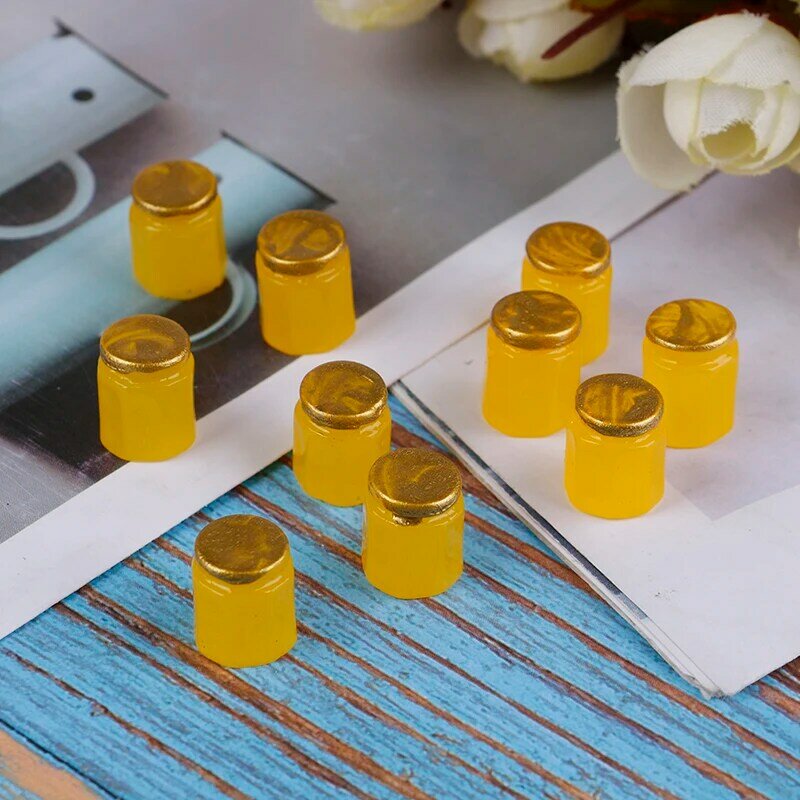 10Pcs Dollhouse Miniature Resin Fruit Honey Tea Jam Jars Cup Model Kitchen Food Accessories For Doll House Decor Kids Toys Gift