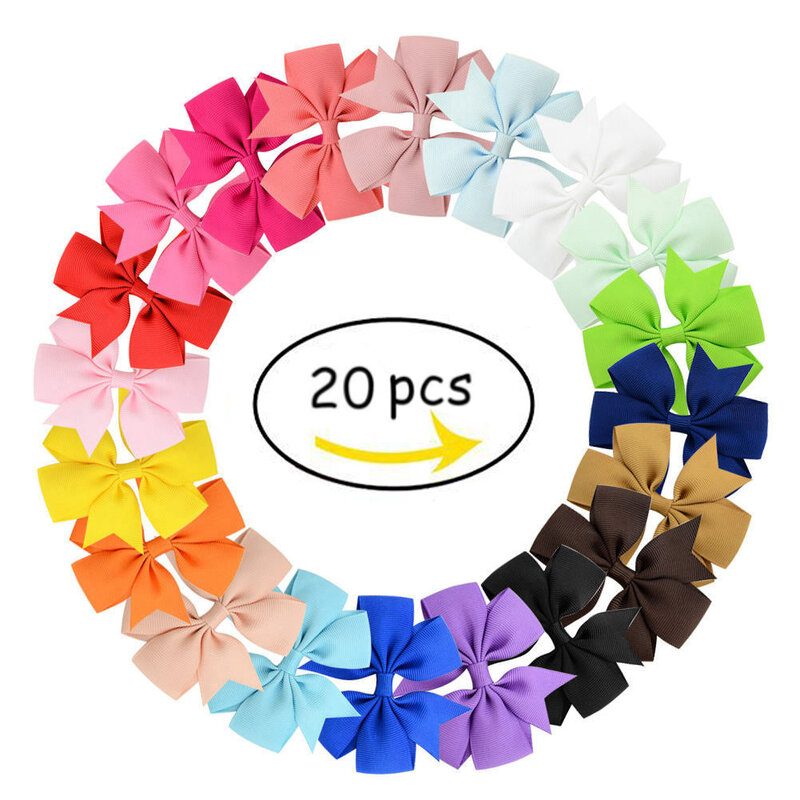20PCS Solid Color Ribbed Ribbon Baby Hair Clips Girls Hair Accessories Fishtail Bow Hairpins Barrettes Kids Hair Pins Wholesale