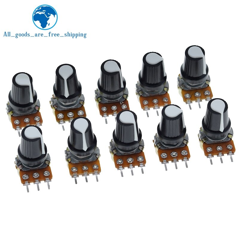 TZT-3 Pin Resistor Potenciômetro Rotativo Cone Linear, WH148 1K 10K 20K 50K 100K 500K Ohm, 15mm, uso com Arduino com AG2 White Cap, 5Set