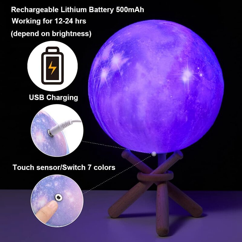 Moon Lamp, Moon Light Galaxy Lamp Gifts For Christmas Birthday Gifts 16 Colors With Stand, Space Decor Cool Stuff