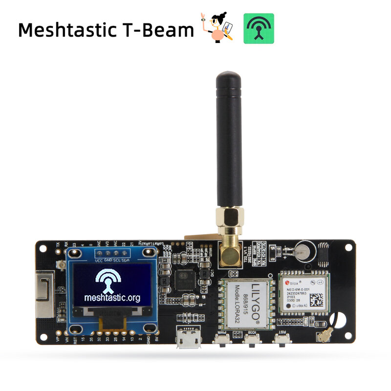 LILYGO® Meshtastic T-Beam ESP32 módulo LoRa Placa de desarrollo compatible con WiFi Bluetooth GPS batería OLED LoRaWAN 433/868/915MHz