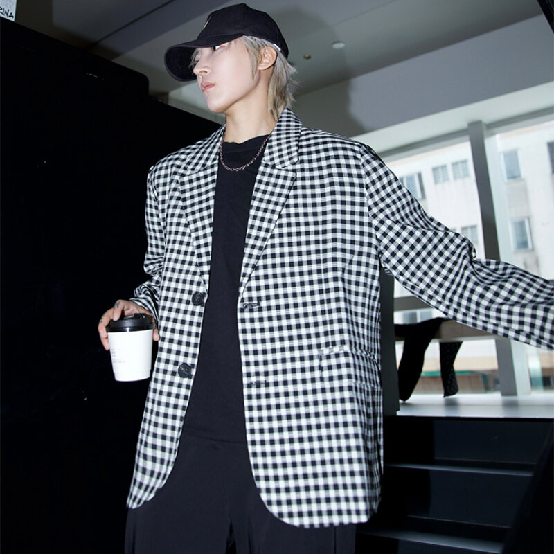 Veste blazer personnalisée pour hommes, style littéraire unique, vêtements de rue, coupe ample, mode coréenne