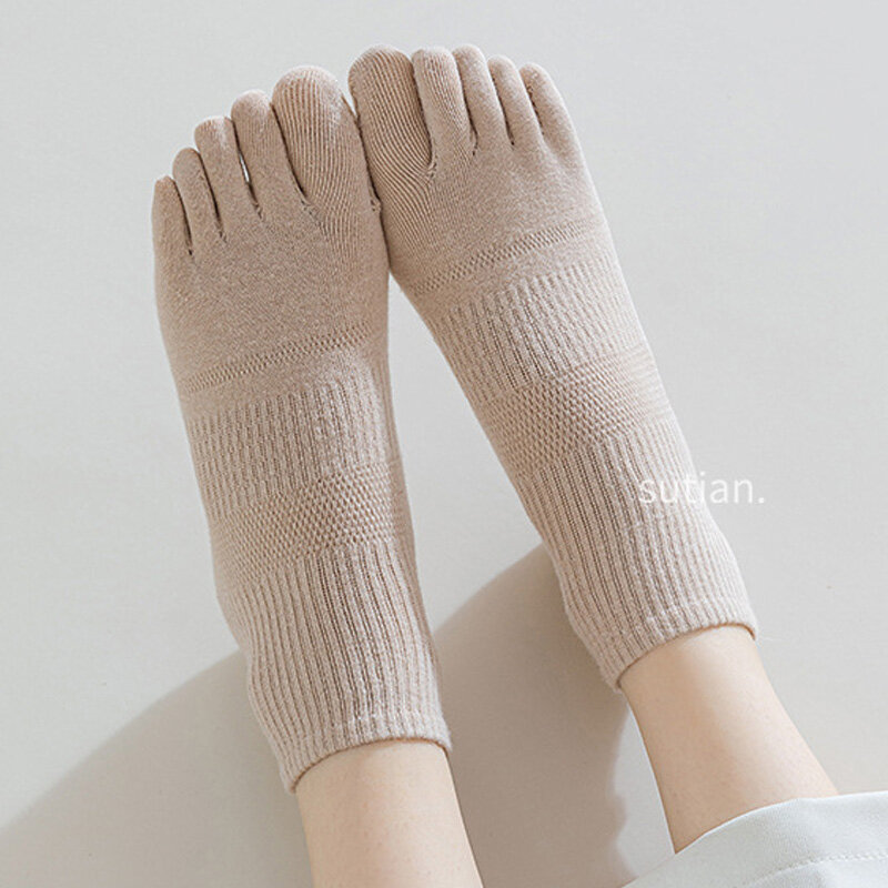 5 Pairs Four Seasons 5 Finger Ankle Socks Women Girl Cotton Solid Mesh Breathable Deodorant Soft Elastic Toe Boat Harajuku Socks