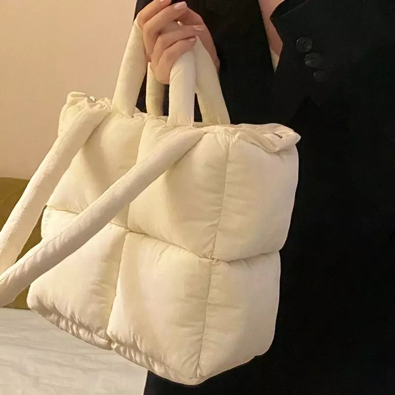TOUB040 tas bahu empuk desainer wanita tas tangan kapasitas besar berlapis katun bawah bulu