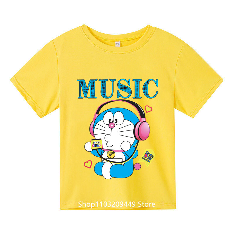 T-shirt lengan pendek anak-anak, Anime Doraemon A Dream atasan bercetak kartun Doraemon A Dream berpola