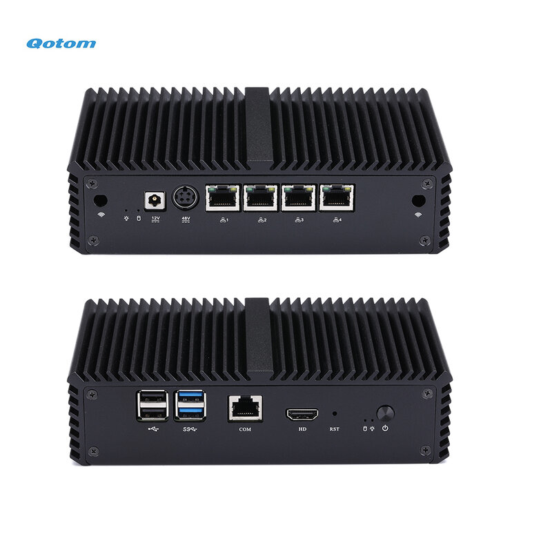 Qotom 4 LAN คอมพิวเตอร์ขนาดเล็ก POE Gateway Firewall Router Apollo Lake เซเลรอน J3455 Quad Core AES-NI