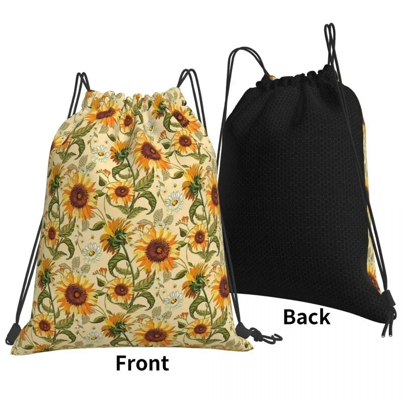 Sunflowers-mochila de flores con patrón Retro dorado Vintage para hombre y mujer, bolsas con cordón portátiles informales, bolsa deportiva para libros, 70s