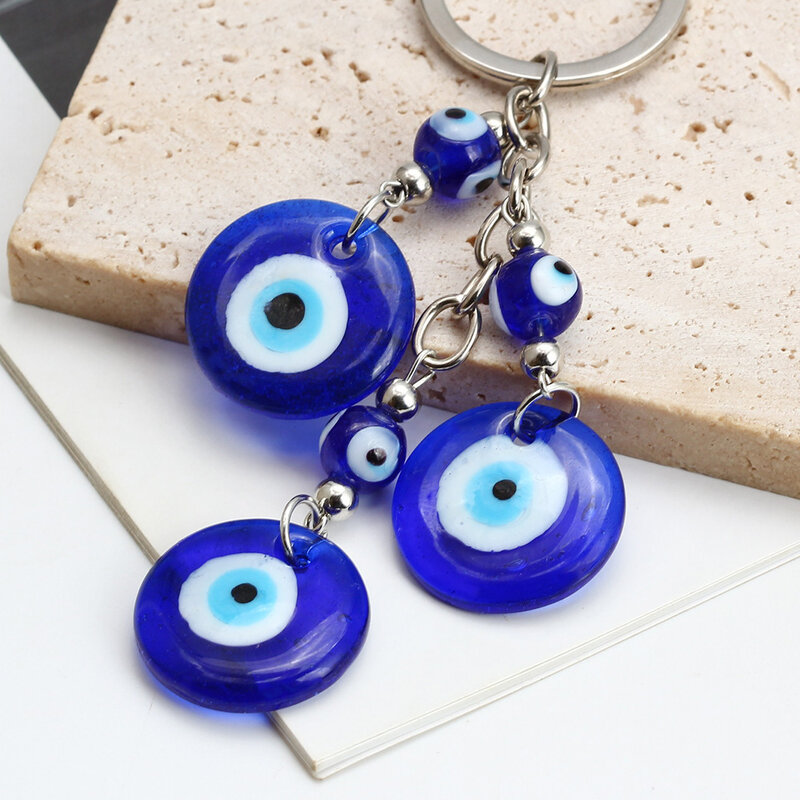 Llavero con colgante de esmalte de mal de ojo azul, accesorios de joyería para llaves de coche, bolso escolar