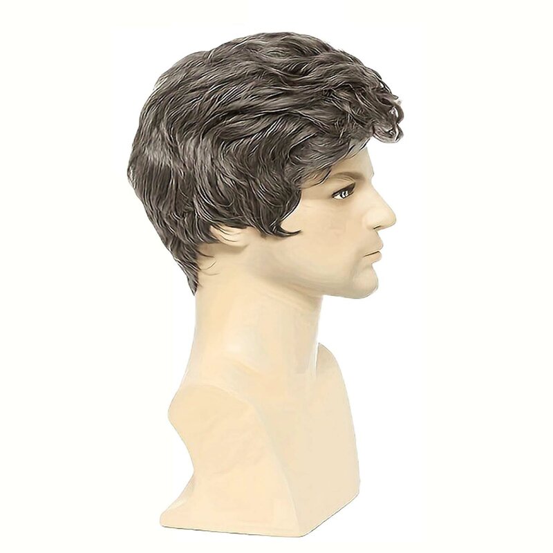 Pelucas de pelo corto para hombre, pelo sintético con flequillo marrón topo, cortes de pelo cortos a la moda, Cosplay diario