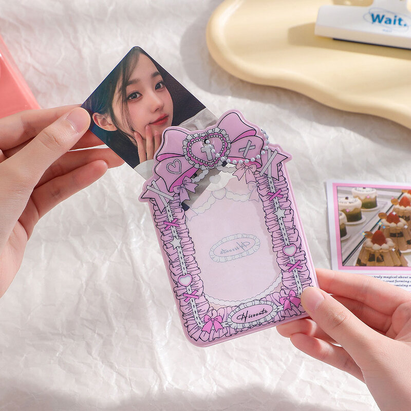 INS Sweet Cartoon Bowknot Photocards Holder Pendant Keychains Cards Protector Card Sleeve Pockets 3-inch Idol Photo Sleeve Frame