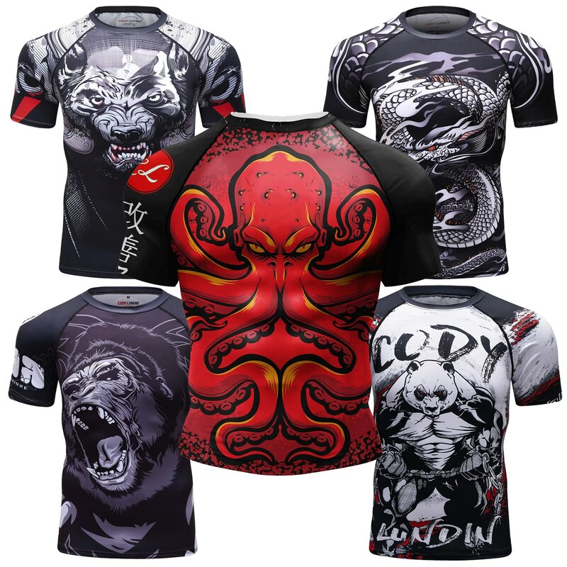 Najlepiej sprzedająca się szalona koszulka kompresyjna siłownia Sport MMA Rashguard Jiu Jitsu Fitness szybkoschnący dres mężczyźni dorosłe zestawy Rash Guard