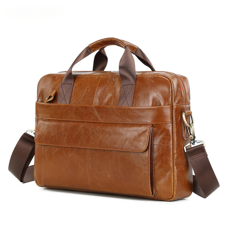 Портфель мужской из натуральной кожи, сумка-тоут для работы и офиса, повседневный мессенджер на плечо для ноутбука 14 дюймов