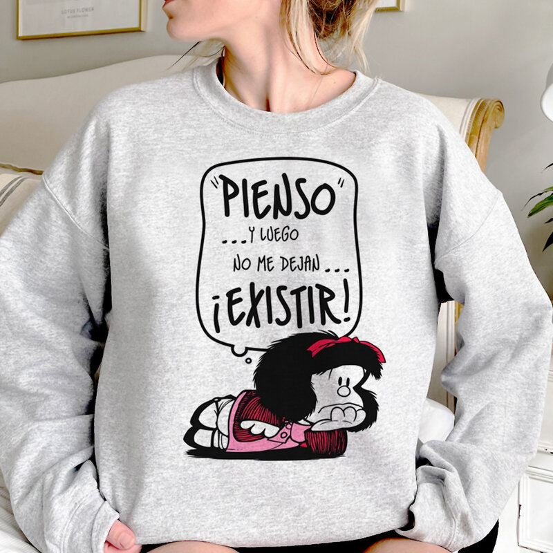 Mafalda-Sudadera con capucha para mujer, suéter de estilo coreano, estética vintage, harajuku, Invierno