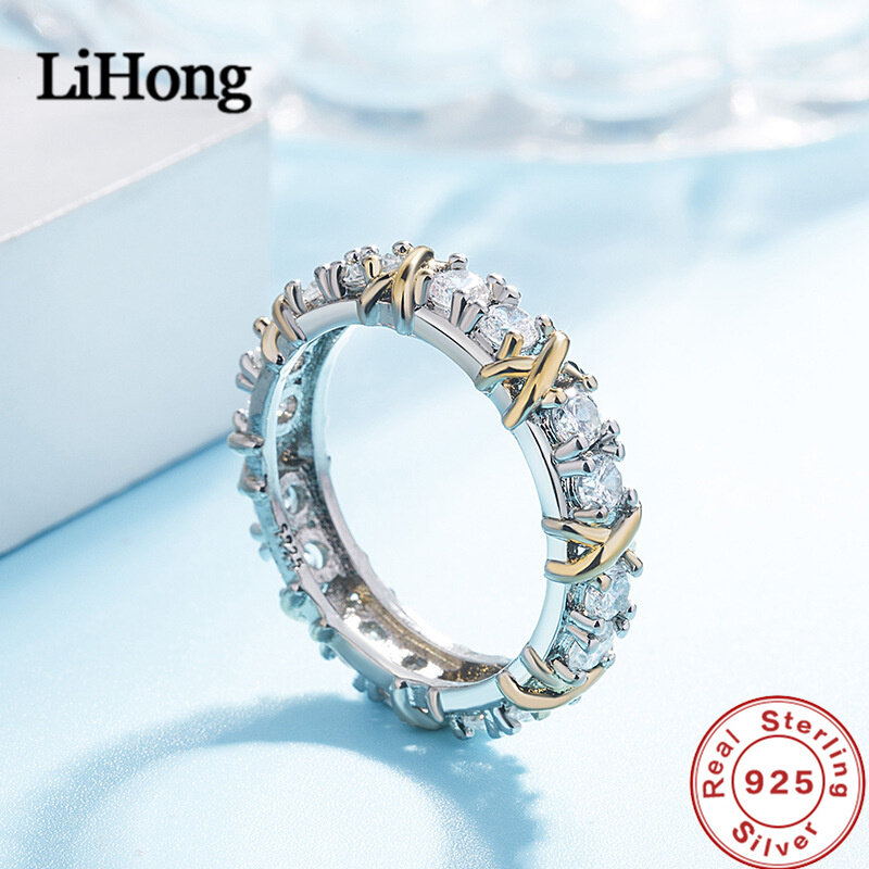 Cincin Perak Murni 925 Mewah Cincin Kristal dengan Zirkon Aaa untuk Hadiah Perhiasan Pertunangan Wanita
