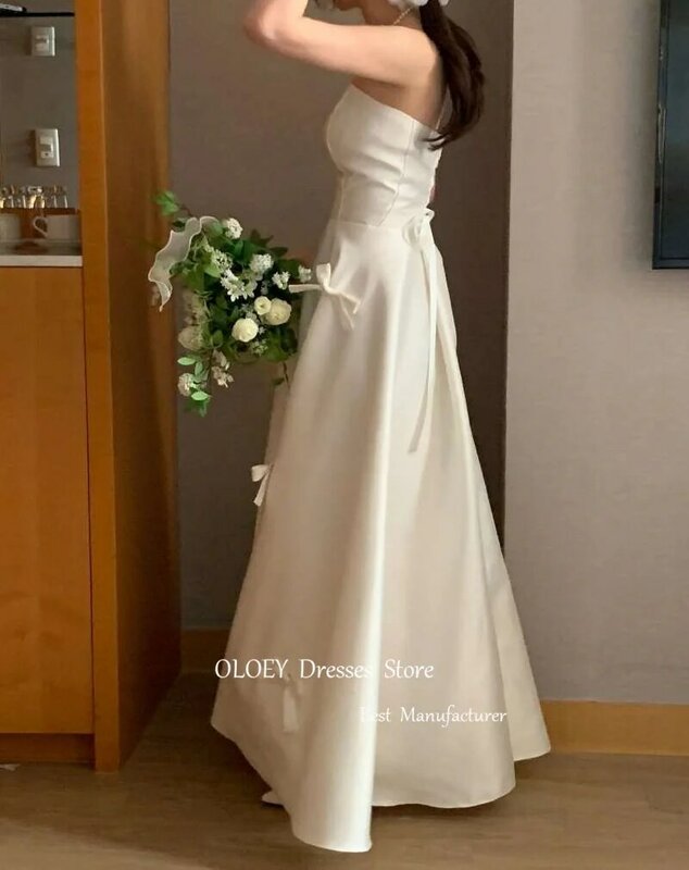 OLOEY Simple Black A Line corea Wedding photobot abiti senza spalline Bowknot lunghezza alla caviglia abiti da sposa abito da festa formale
