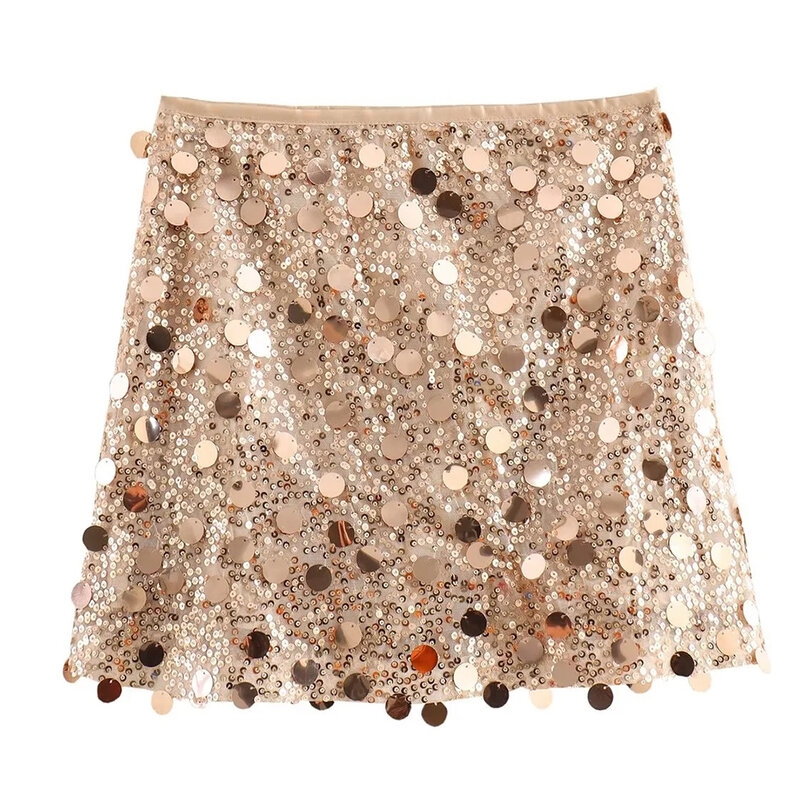 4) Willshela Women Sexy Fashion Sequined Mini Skirt Vintage High Waist Lady Skirt Party Nightclub Sparkling Dress