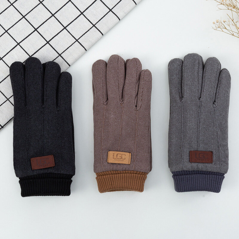 Winter Men's Warm Gloves Cloth Velvet Windproof Thickened Touch Screen Outdoor Driving Riding Motorcycle Male Mittens