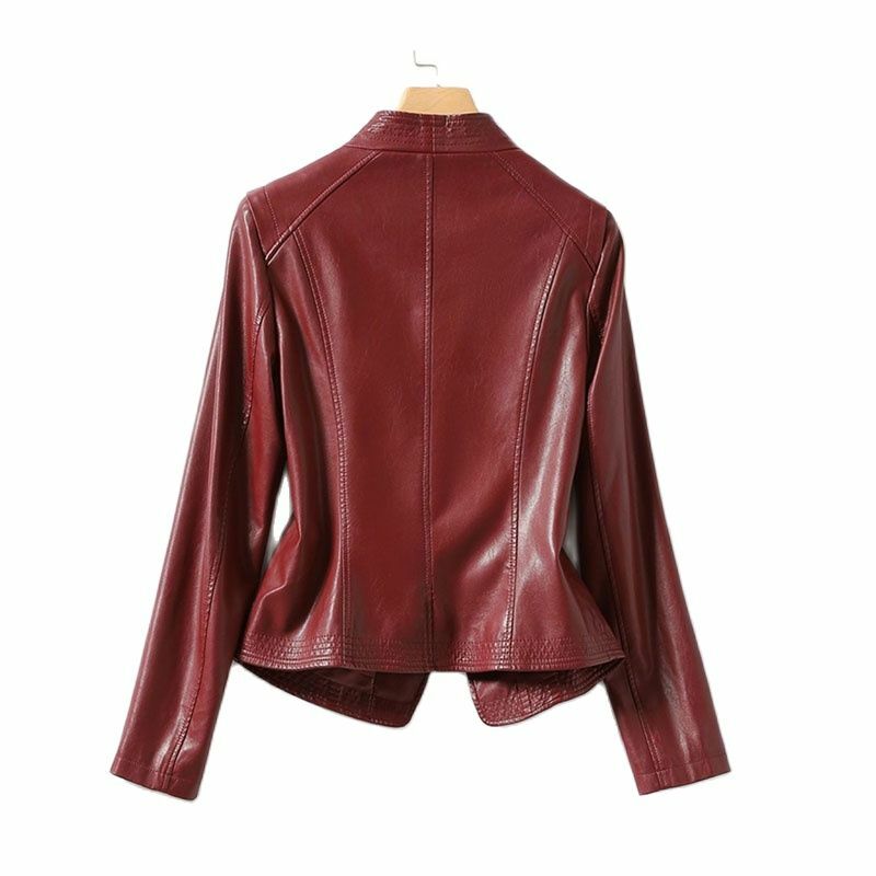 2023 Autumn Winter Sheepskin Jacket Women Short Coat Slim Inclined Zipper Casual Tops Lady Small Outerwear Leather Blazer Coats