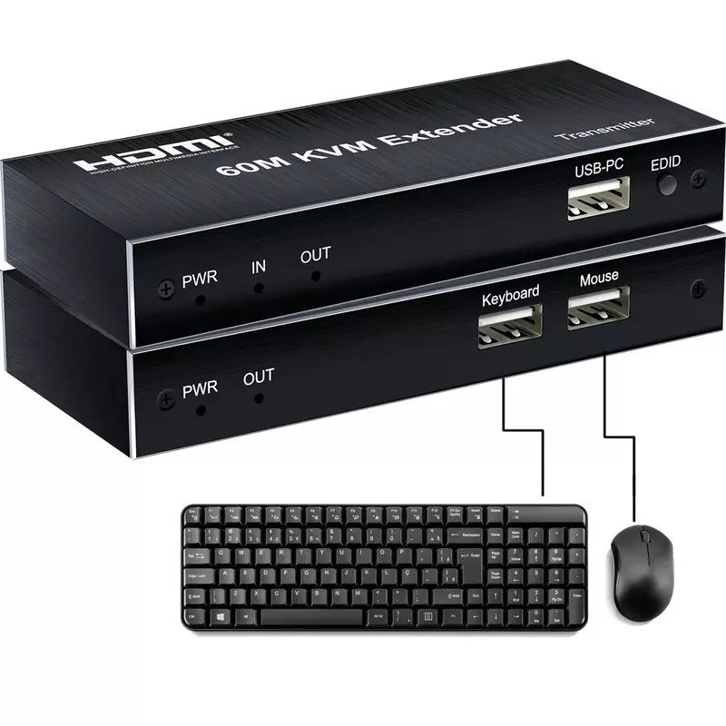 Prolongateur USB KVM RJ45 HDMI 60m via Ethernet, câble Catinspectés Cat6 pour PS4, PS5, Xbox, lecteur DVD, PC, ordinateur portable vers moniteur TV