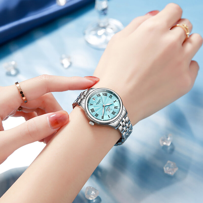 Olevs Vrouwelijke Horloges Eenvoudige Elegante Originele Kleine Polshorloge Voor Vrouwen Waterdicht Roestvrij Staal Lichtgevende Datum Cadeau Voor Meisje