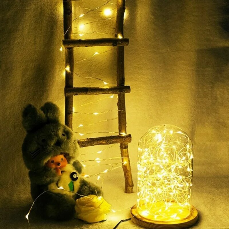 Cadena de luces LED de alambre de cobre, 1M, 2M, 3M, 5M, guirnalda para exteriores, luz de boda para el hogar, decoración de vacaciones de jardín de Navidad