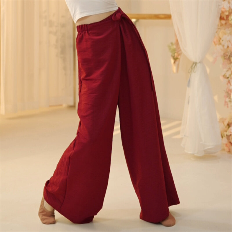 Calças de dança do ventre poliéster para mulheres, calça suave dançando perna larga, performance clássica elegan, traje moderno