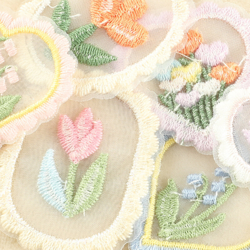 Flower Lace Embroidery Patches, Sem cola, DIY Appliques, Patches de costura, Acessórios de vestuário bonitos, Decoração Adesivo, 2 Pcs
