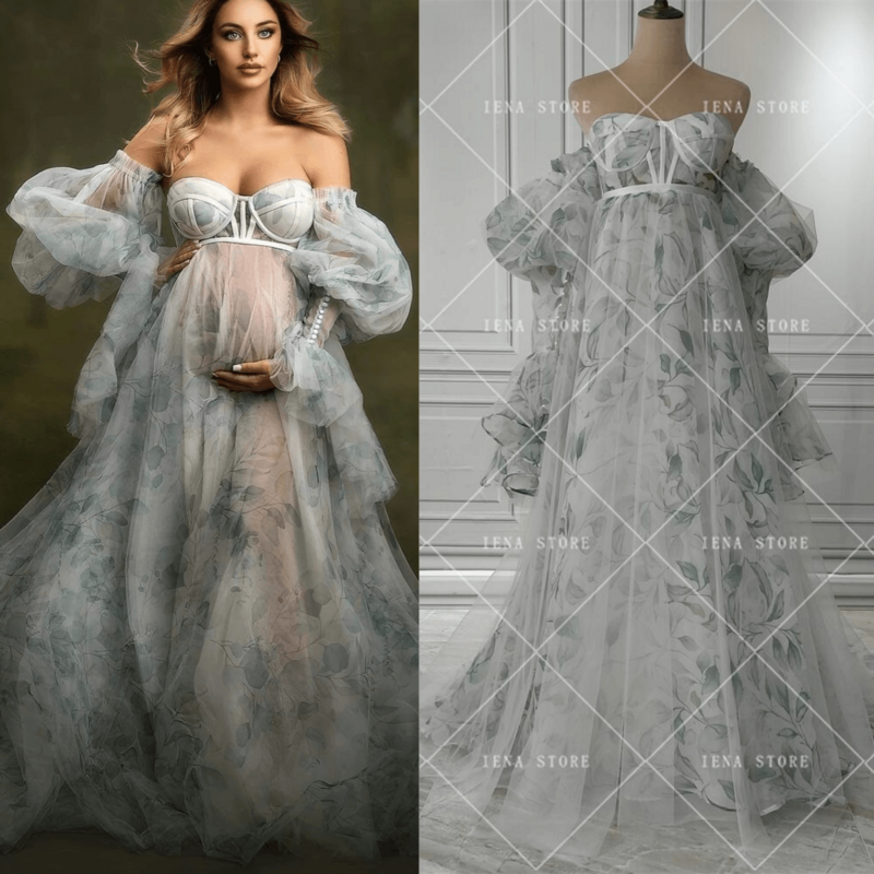 Robes de grossesse à imprimé floral pour femmes enceintes, robe de séance photo, tout ce qui est avec des manches parfaites, 14509 #