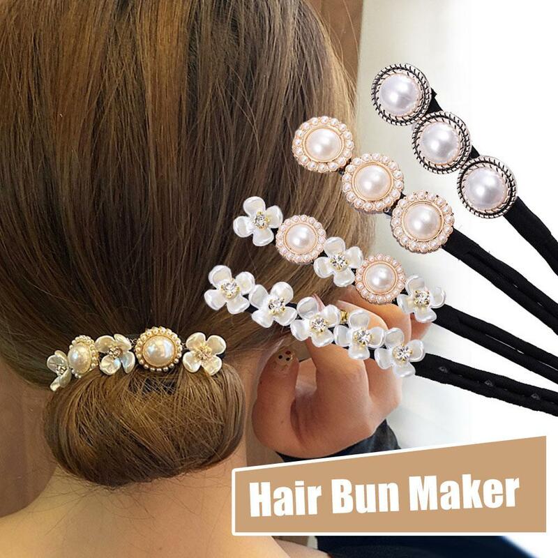 Elegante fabricante de moños de flores de perlas, rizadores de cabello perezosos coreanos, horquilla trenzada, herramientas de peinado, accesorios para el cabello trenzado Hai H2X1