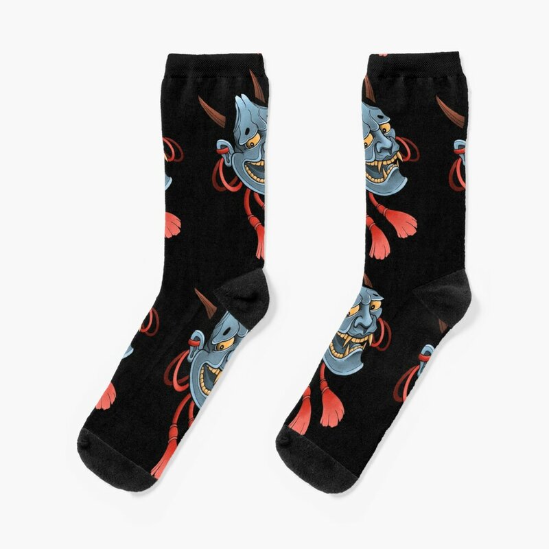 Japanese Hannya Mask Socks sheer floral Socks For Girls Men's