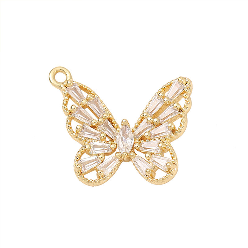 Fabrik Großhandel Gold Farbe Messing Mosaik Zirkon Schmetterling Charms Anhänger Halskette und Armband Ohrring DIY Schmuck Zubehör