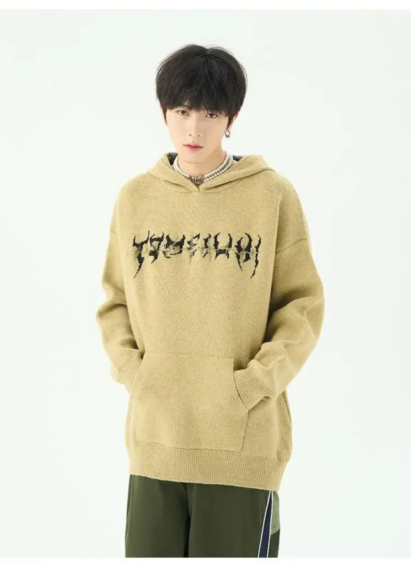 Y2k Sweater grafis pria, Sweater rajut Slouchy untuk pria di musim dingin, Sweater Retro atasan Harajuku Streetwear