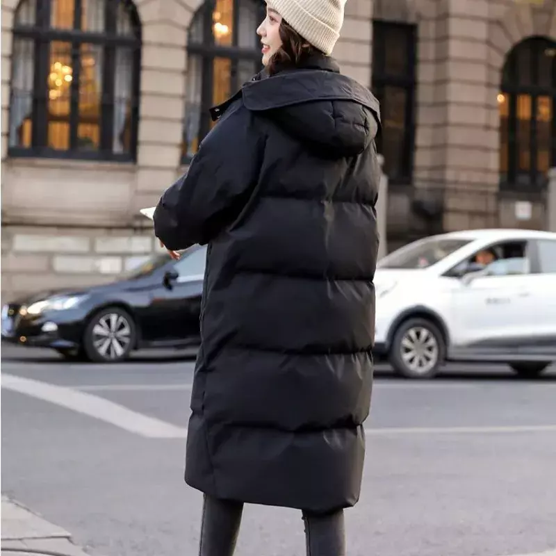 Parka en duvet de coton pour femme, version mi-longue, pardessus polyvalent, vêtements d'extérieur à capuche, veste d'hiver, nouveau, 2024