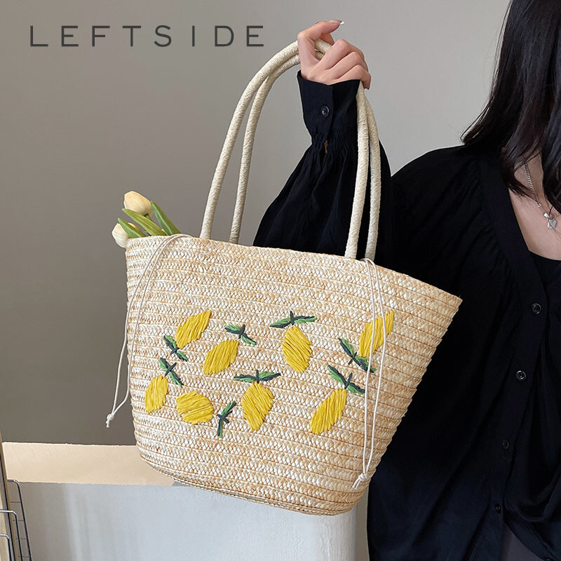 Słodki wzór splot słomiane torby na ramię dla kobiet 2024 lato koreańska moda małe torebki Tote pani torebki podróżne torba na plażę