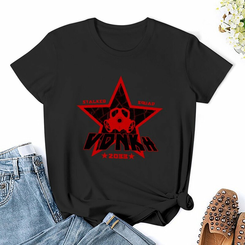 VDNKh-Stalker Squad versão vermelha camiseta para mulheres, tops bonitos, camisetas gráficas, verão