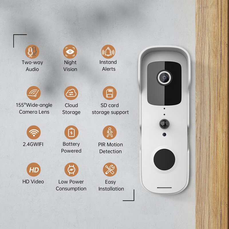 Умный Видеозвонок Tuya, Водонепроницаемый дверной звонок ночного видения с камерой 1080P FHD, цифровой визуальный Интерком, Wi-Fi, дверной звонок