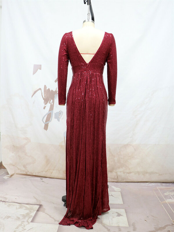 Роскошные элегантные женские платья с открытой спиной для вечеринки, вечерние красные Коктейльные Вечерние платья макси с длинным рукавом и блестками, свадебные платья-русалки