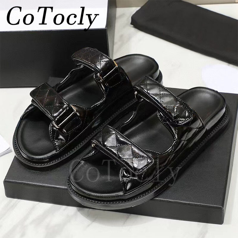 2024 New Sandals Women Genuine Leather Flat Shoes Peep Toe Casual Holiday Beach Shoes Hook Loop Comfort Summer Slippers Woman