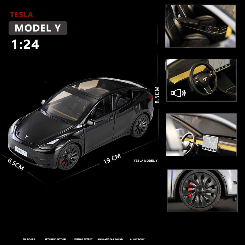 Teslas Model Y Model 3 avec chargement, alliage Pys, moulé sous pression, jouet de voiture, son et lumière, cadeau de collection pour enfants, 1:24, nouveau