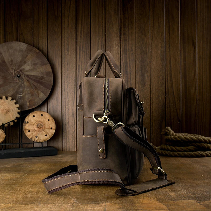 Maleta vintage de couro de couro de couro, 100% couro genuíno, bolsa de ombro artesanal, bolsa de trabalho grande macia para homens