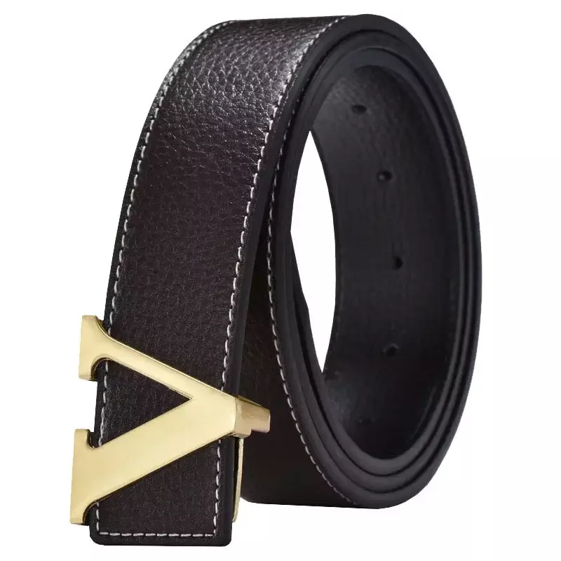 2024 Men's Belt Leather Smooth Button Waistband Korean Version Business Fashion Letter V Leather Belt Men's Belt Designer Belts