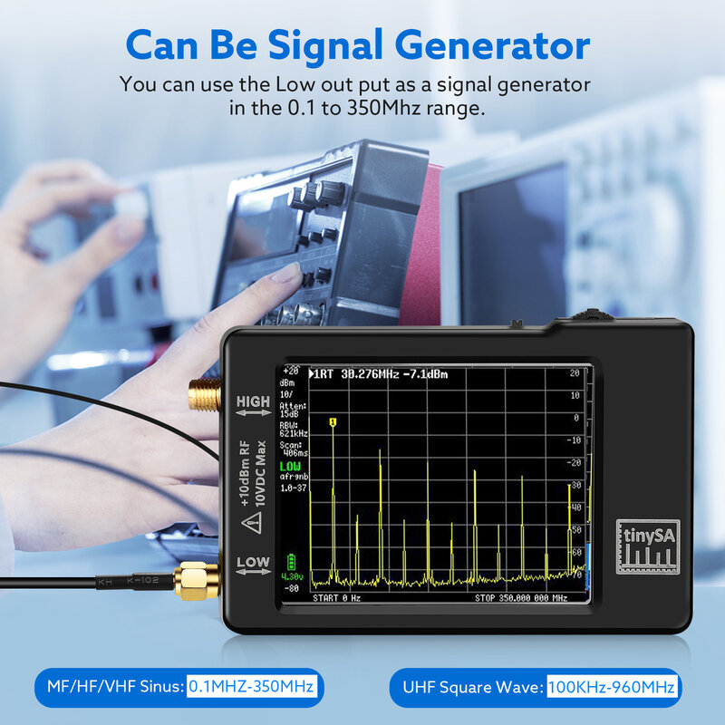 TinySA-analizador de espectro pequeño de mano mejorado, pantalla de 2,8 ", 100kHz a 960MHz, con protección ESD, versión V0.3.1 _ E