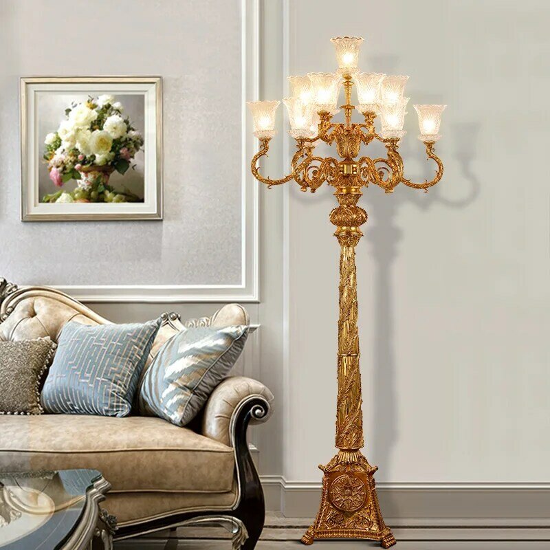 French Style Table Lamp All Copper Casting Living Room Lamp European Luxury Style Villa Large Lobby Vintage Floor Lamp